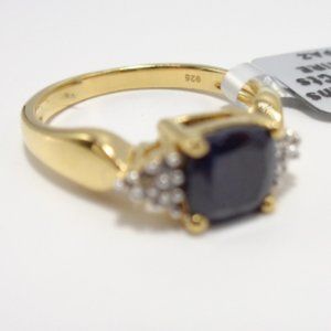 Silver gold plated dark blue sapphire with white topaz(1.25CT) size 7